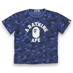 A Bathing Ape Shirt Mens XL Blue Camo Short Sleeve Logo Tee Bape Streetwear